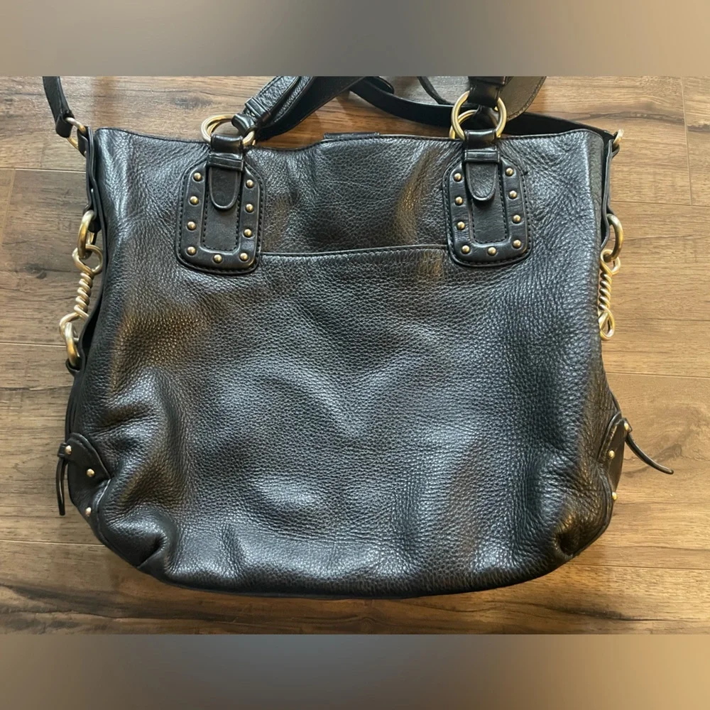 Michael Kors Pebbled Leather Shoulder Tote Black Gold Studded Crossbody Bag